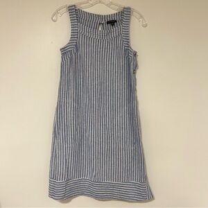 For Cynthia Striped Blue Sleeveless Linen Dress XS